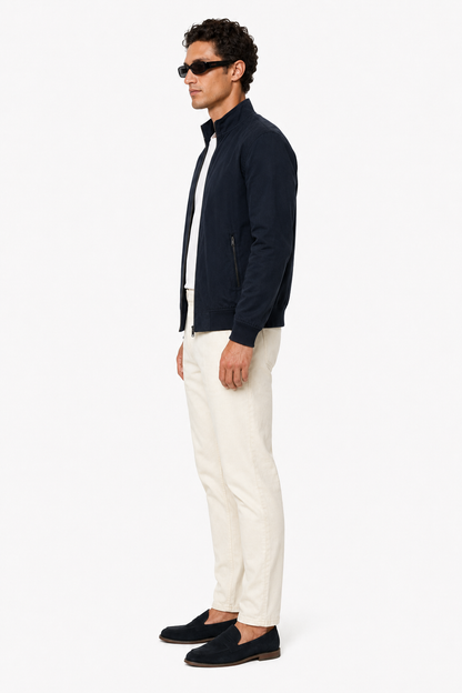 Mens Classic Dark Blue Wool Bomber Jacket