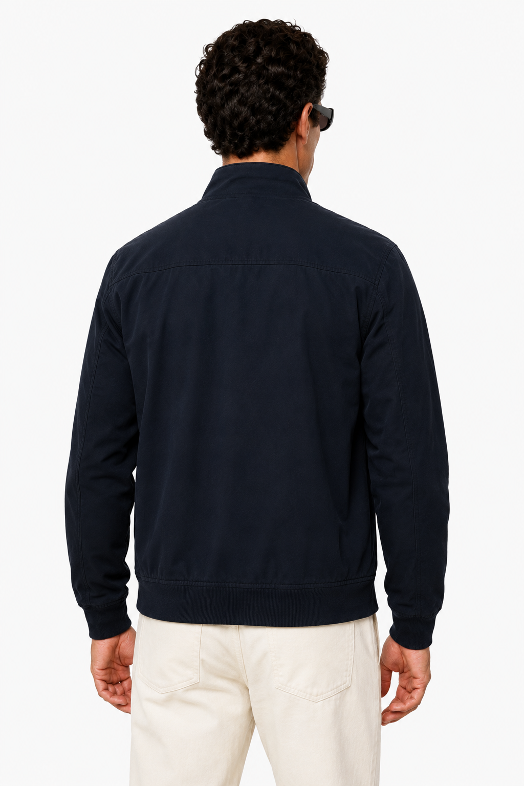 Dark Blue Wool Bomber Jacket for Men – Warm Winter Jacket with Ribbed Edges