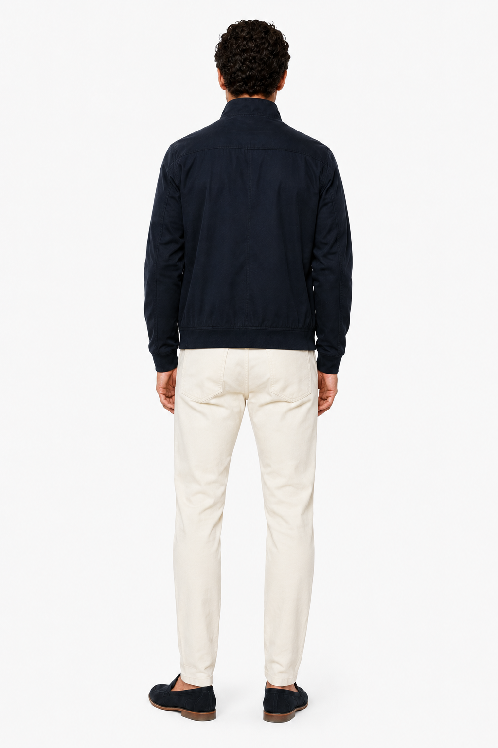 Dark Blue Wool Bomber Jacket for Men – Warm Winter Jacket with Ribbed Edges