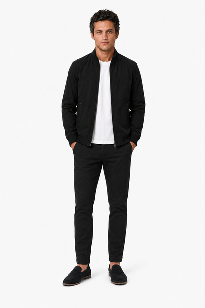 Mens Regular Fit Black Wool Bomber Jacket
