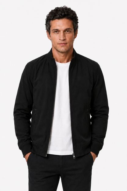 Mens Regular Fit Black Wool Bomber Jacket