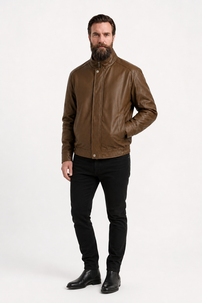 Mens Loose Fit Brown Leather Jacket
