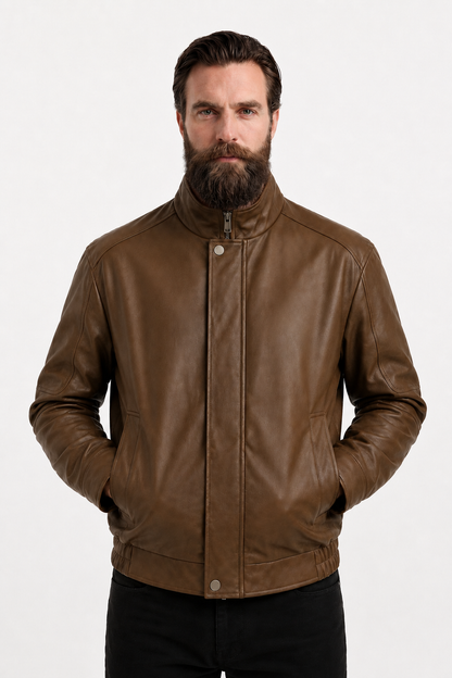 Mens Loose Fit Brown Leather Jacket