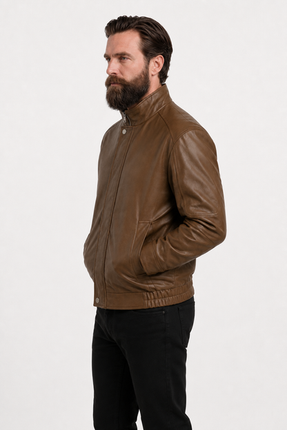 Mens Loose Fit Brown Leather Jacket