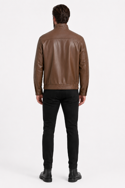 Mens Loose Fit Brown Leather Jacket