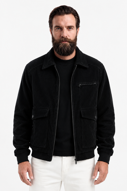Mens Regular Fit Black Corduroy Jacket
