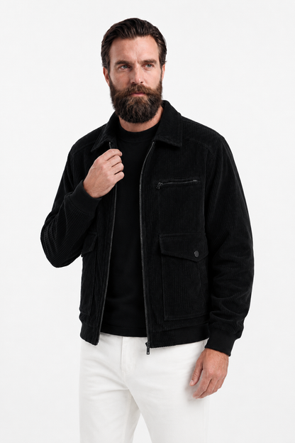 Mens Regular Fit Black Corduroy Jacket
