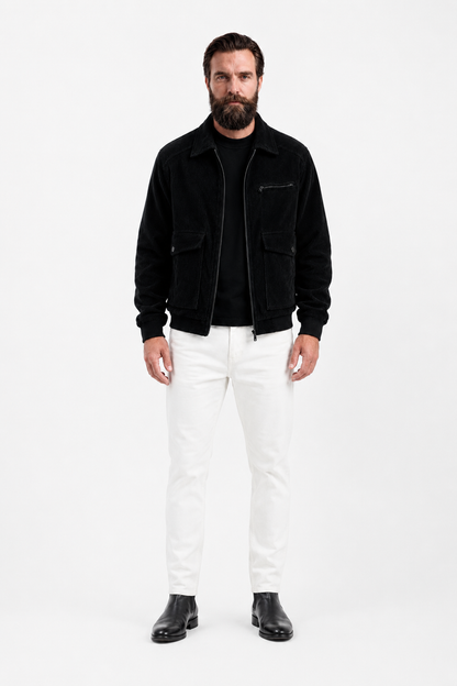 Mens Regular Fit Black Corduroy Jacket