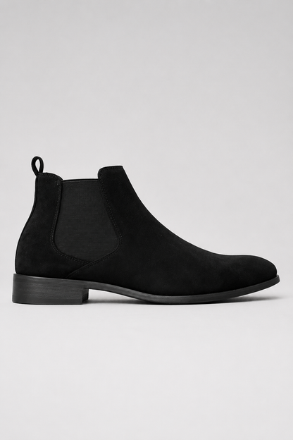 Mens Minimalist Black Suede Chelsea Boots