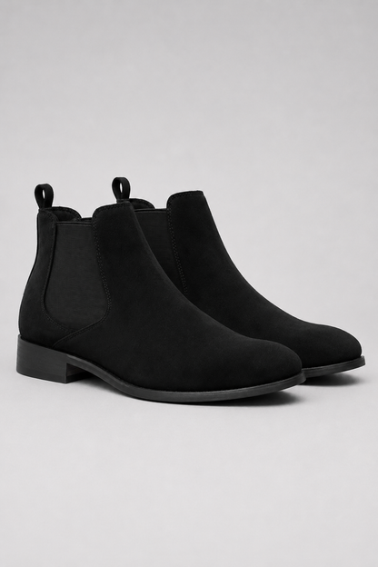 Mens Minimalist Black Suede Chelsea Boots