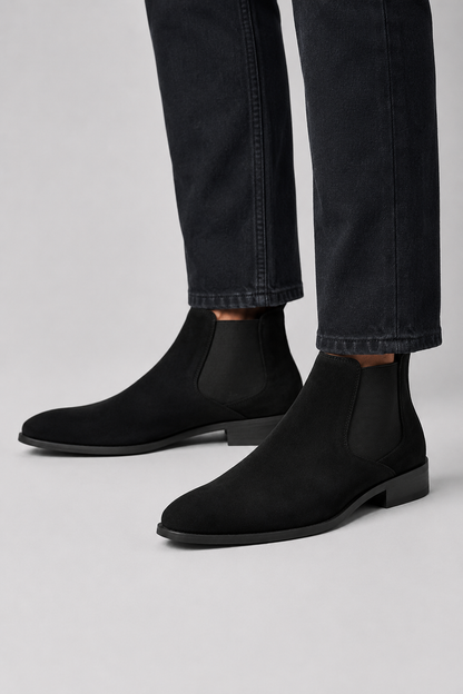 Mens Minimalist Black Suede Chelsea Boots