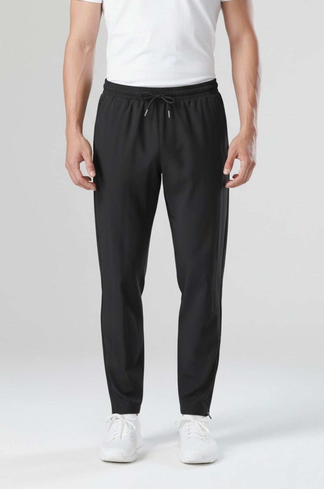 Men's Merino Wool Pants Black - Soft Regular Fit Wool Pants with Drawstring & Pockets