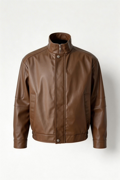 Mens Loose Fit Brown Leather Jacket