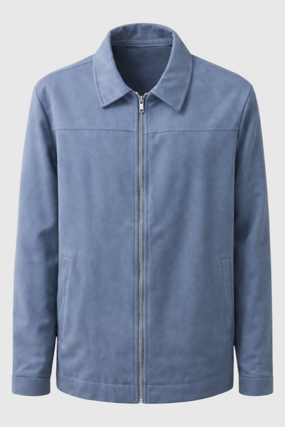 Mens Regular Fit Blue Suede Jacket