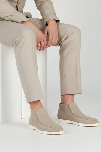 Mens Slip On Greige Suede Loafers