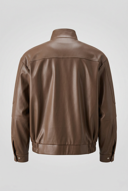 Mens Loose Fit Brown Leather Jacket