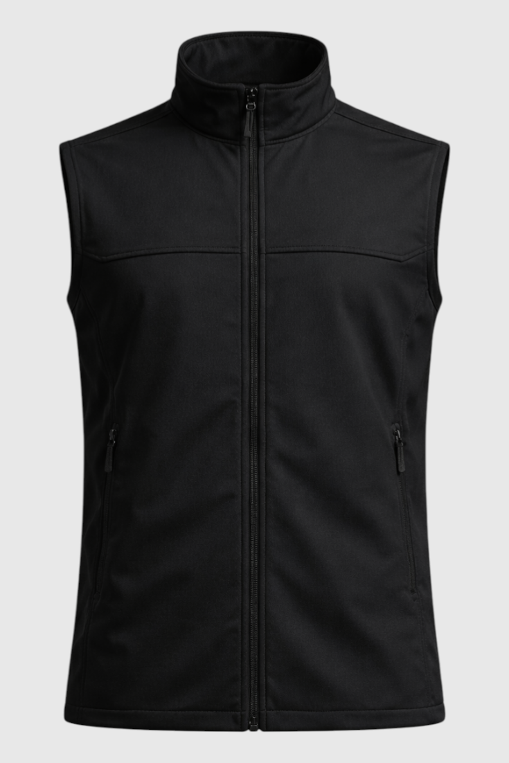 Men's Fleece Vest - Black, Stretchy with Zipper for Outdoor Use