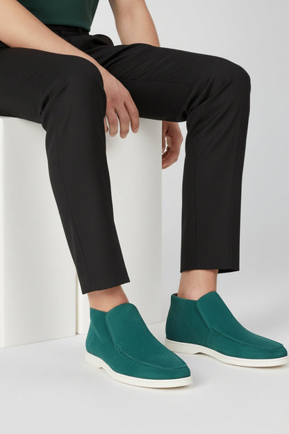 Mens Slip On Green Suede Loafers
