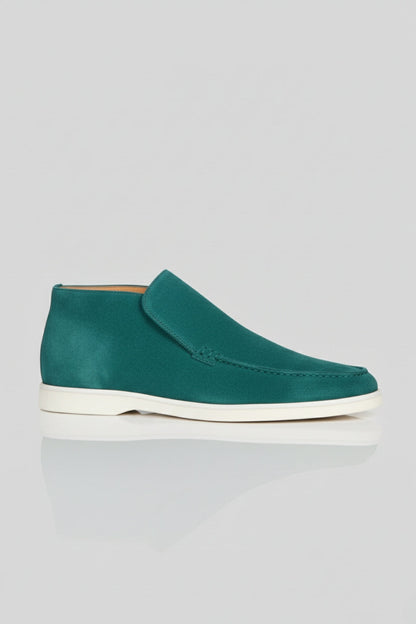 Mens Slip On Green Suede Loafers