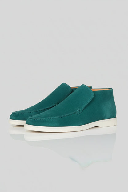 Mens Slip On Green Suede Loafers