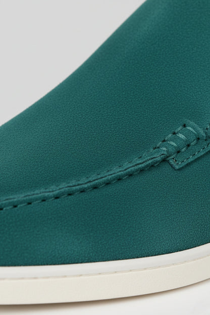Mens Slip On Green Suede Loafers