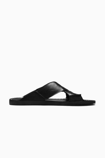 Mens Cross Strap Black Leather Sandals