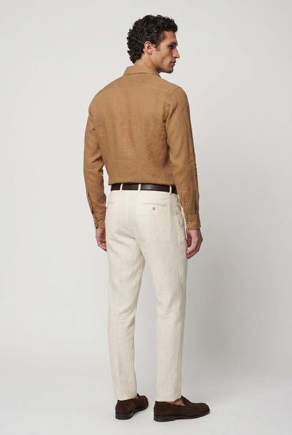 Mens Regular Fit Camel Linen Shirt