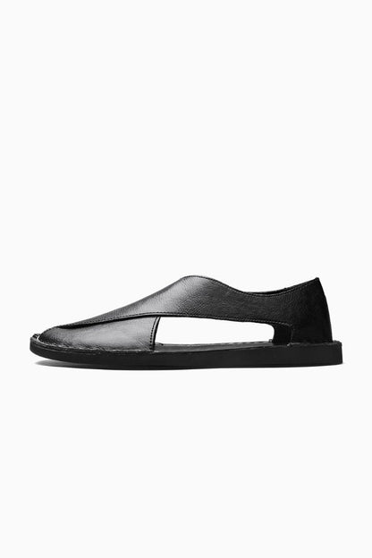 Mens Open Side Black Leather Sandals
