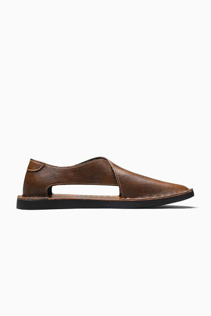 Mens Open Side Brown Leather Sandals