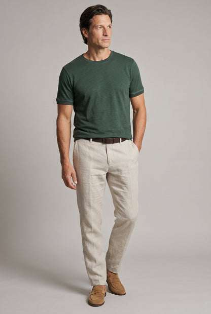 Mens Slim Fit Dark Green Linen Tee