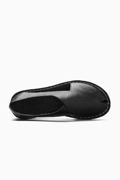 Mens Open Side Black Leather Sandals
