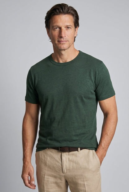 Mens Slim Fit Dark Green Linen Tee