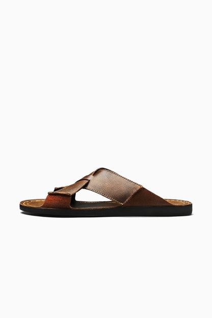 Mens Cross Strap Brown Leather Sandals