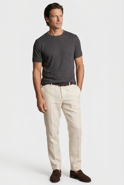 Mens Slim Fit Anthracite Linen Tee