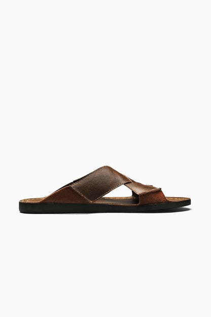 Mens Cross Strap Brown Leather Sandals