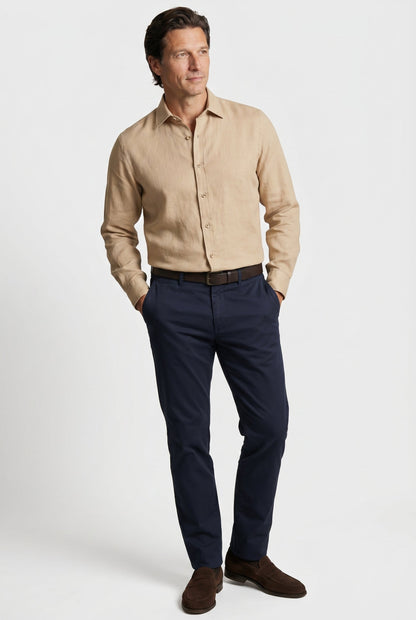Mens Regular Fit Sand Linen Shirt
