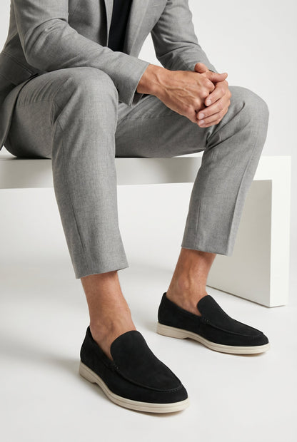 Mens Handmade Italian Black Suede Penny Loafers