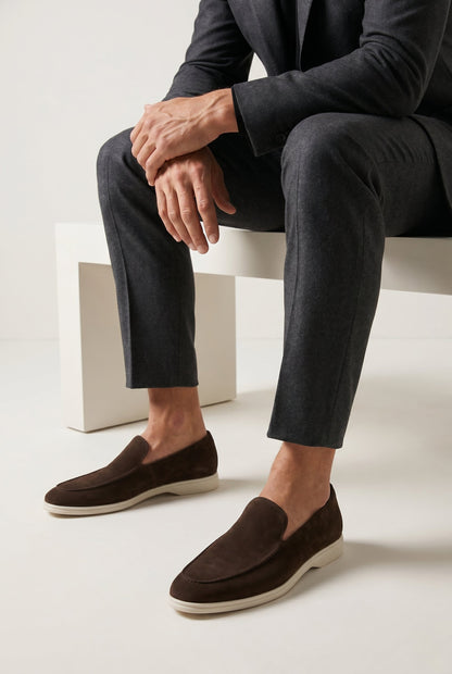Mens Handmade Italian Dark Brown Suede Penny Loafers