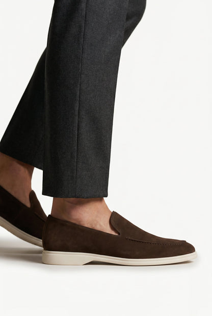 Mens Handmade Italian Dark Brown Suede Penny Loafers