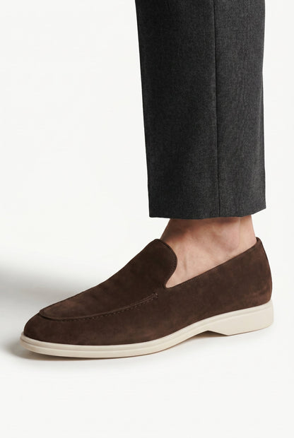Mens Handmade Italian Dark Brown Suede Penny Loafers