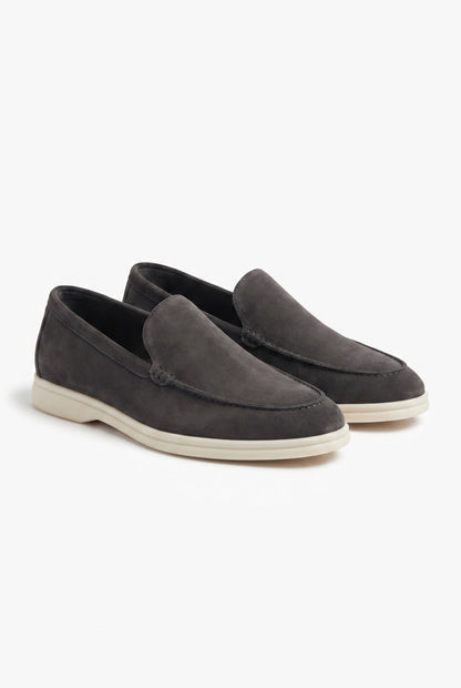 Mens Handmade Italian Dark Gray Suede Penny Loafers