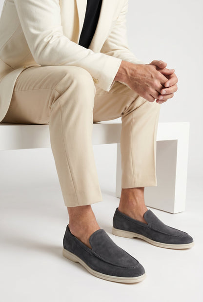 Mens Handmade Italian Dark Gray Suede Penny Loafers