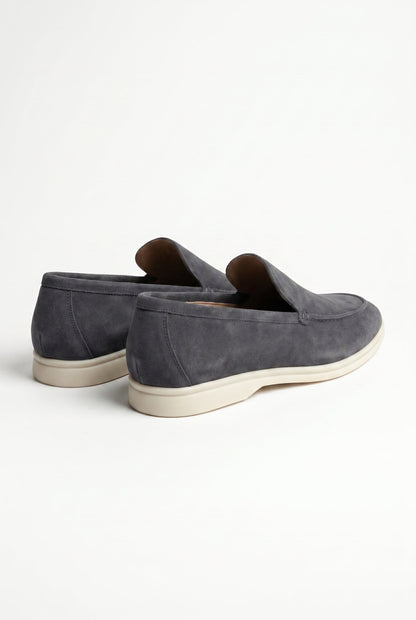 Mens Handmade Italian Dark Gray Suede Penny Loafers