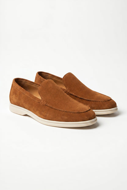 Mens Handmade Italian Cognac Suede Penny Loafers