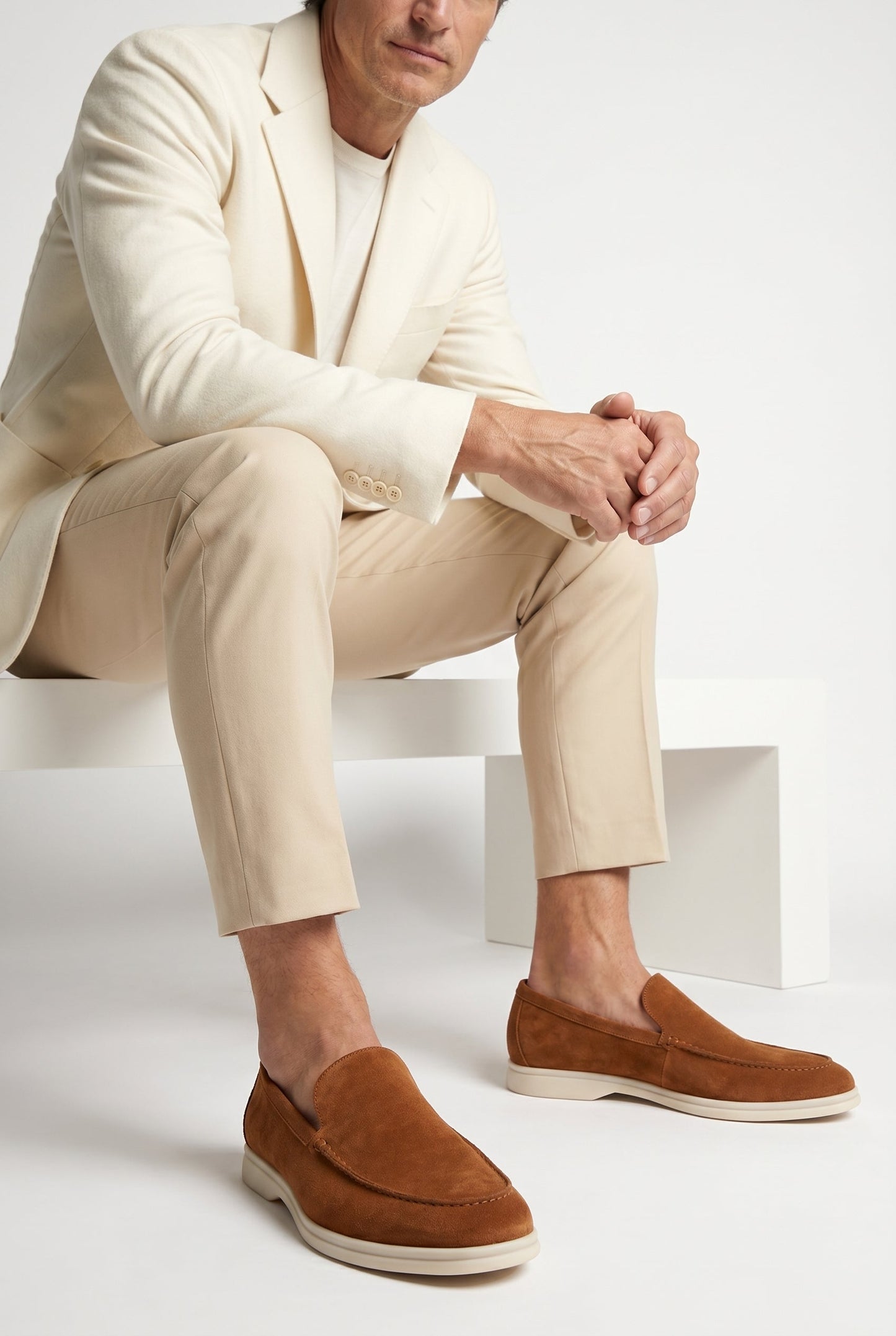 Cognac Suede Penny Loafers for Men - Handmade Italian Men's Shoes