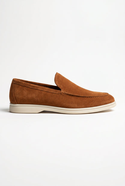 Mens Handmade Italian Cognac Suede Penny Loafers