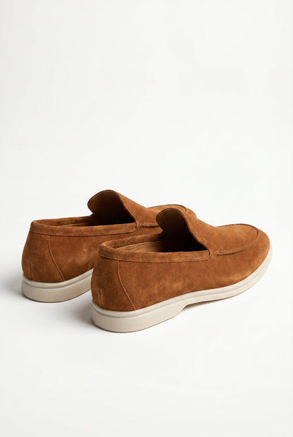Mens Handmade Italian Cognac Suede Penny Loafers