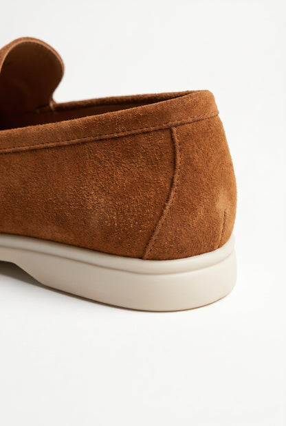 Mens Handmade Italian Cognac Suede Penny Loafers
