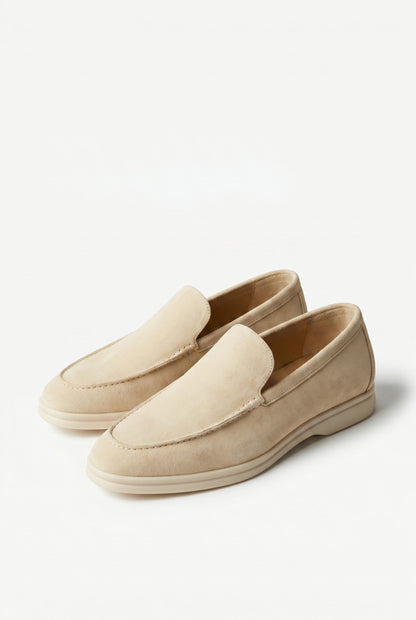 Mens Handmade White Suede Penny Loafers