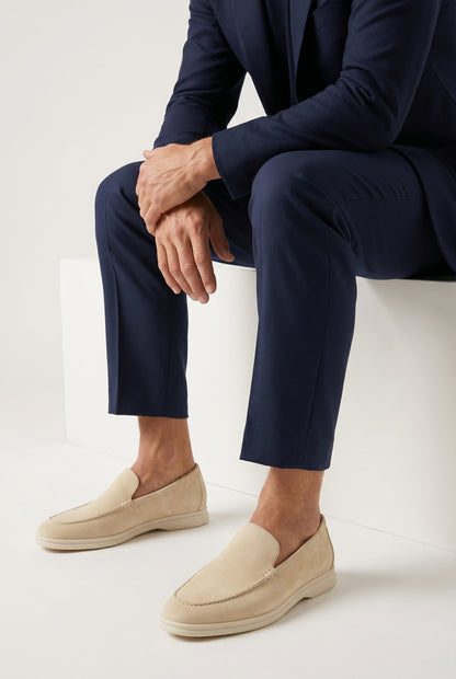 Mens Handmade White Suede Penny Loafers
